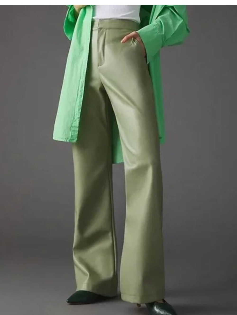 Avec Les Filles Women’s Faux Leather Flare Pants/Trousers Size 4 Color Green